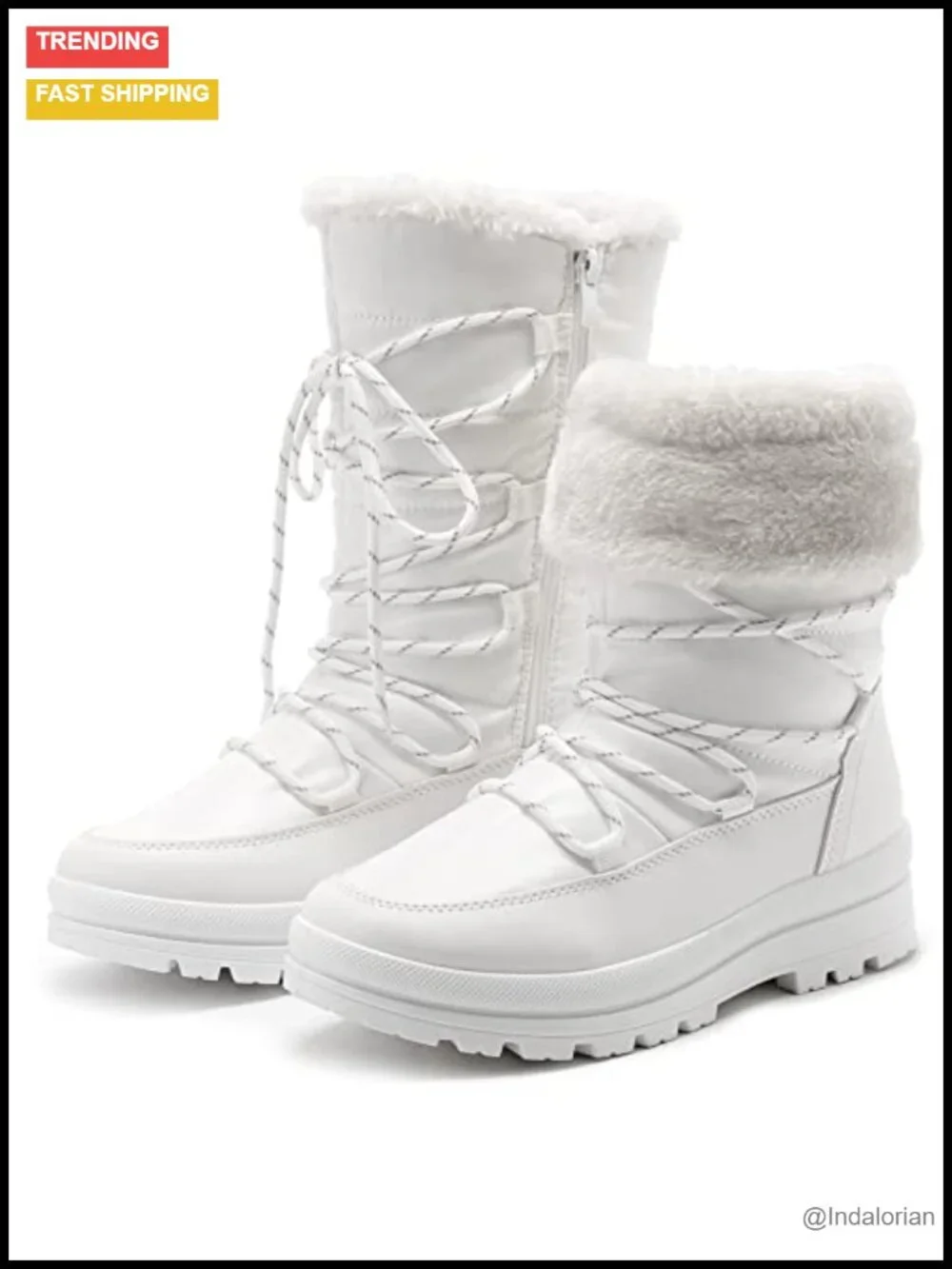 Mid Calf Fur Lined Snow Boots with Side Zipper and Lace Up